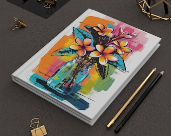 Hawaiianisches Plumeria Hardcover-Notizbuch, buntes Blumen-Notizbuch, heller Blumen-Notizblock, künstlerisches Schreib-Tagebuch, Geschenk für Schriftsteller, Studenten