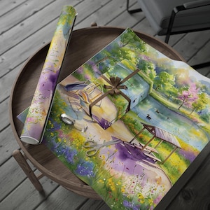 Watercolor Park Gift Wrap, Nature Scene Wrapping Paper for Spring Celebrations, Premium Artistic Paper, Matte or Glossy, Multiple Sizes