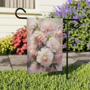 Personalized Floral Garden Banner, Spring Outdoor Sign Decoration, Flower Artwork for House Flag, Seasonal Custom Home Decor with Peonies