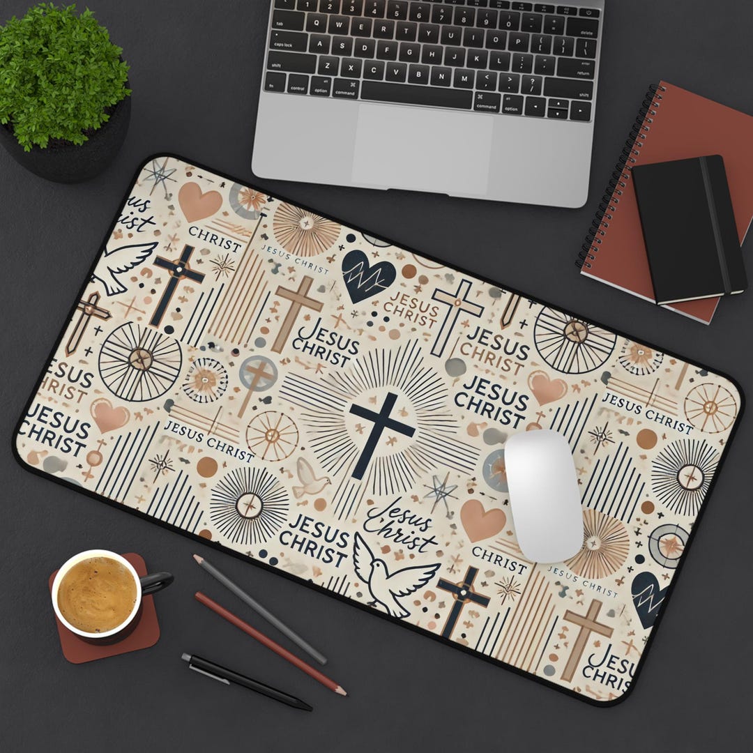 Christian Faith Symbols Desk Mat | 3 Sizes | 12×18, 12×22, 16×32 Inches ...