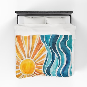 Sunrise Waves fluwelen pluche deken, gezellige strandscène plaid, zomerdecor, cadeau voor strandliefhebbers, ultrazachte pluche deken, 2 maten afbeelding 8