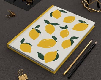 Inbunden anteckningsbok med citrontema, ljus anteckningsbok, present till krukor, anteckningsskrivande, studentmaterial, fruktälskare, dagbok med färsk citron, 13 x 20 cm