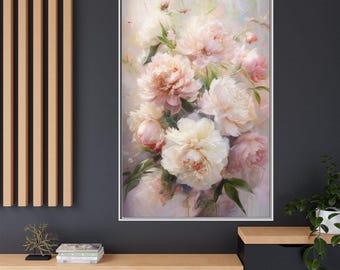 Ingelijste mat canvas muurkunst elegante pioenroos Art Print pastel bloemenkunstwerk lente woondecoratie cadeau voor Moederdag bruiloft uitgerekt 1,25"