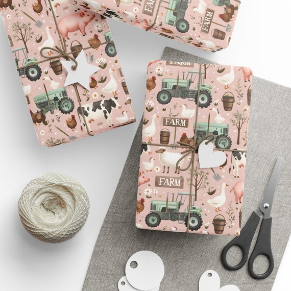 Farm Animals Wrapping Papers, Rustic Gift Wrap for Nature Lovers, Pastel Farmyard Theme, Birthday Holiday Packaging, Country Chic Gift Wrap