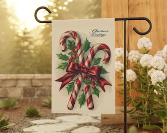 Christmas Garden Banner, Holiday Decor, Seasonal House Flag, Candy Cane Decoration, Outdoor Christmas Decor, 2 Sizes