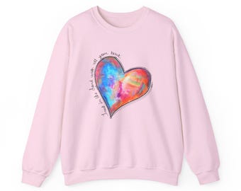 Trust in the Lord with All Your Heart Sweatshirt, Christian Unisex Crewneck Sweater, Colorful Heart Apparel, Gildan 18000