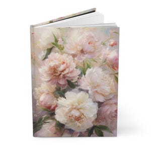 Pastel Peony Hardcover Journal Elegant Floral Design Writing Book Gift for Writers Flower Lovers Journaling Notebooks Matte Laminated Cover image 5