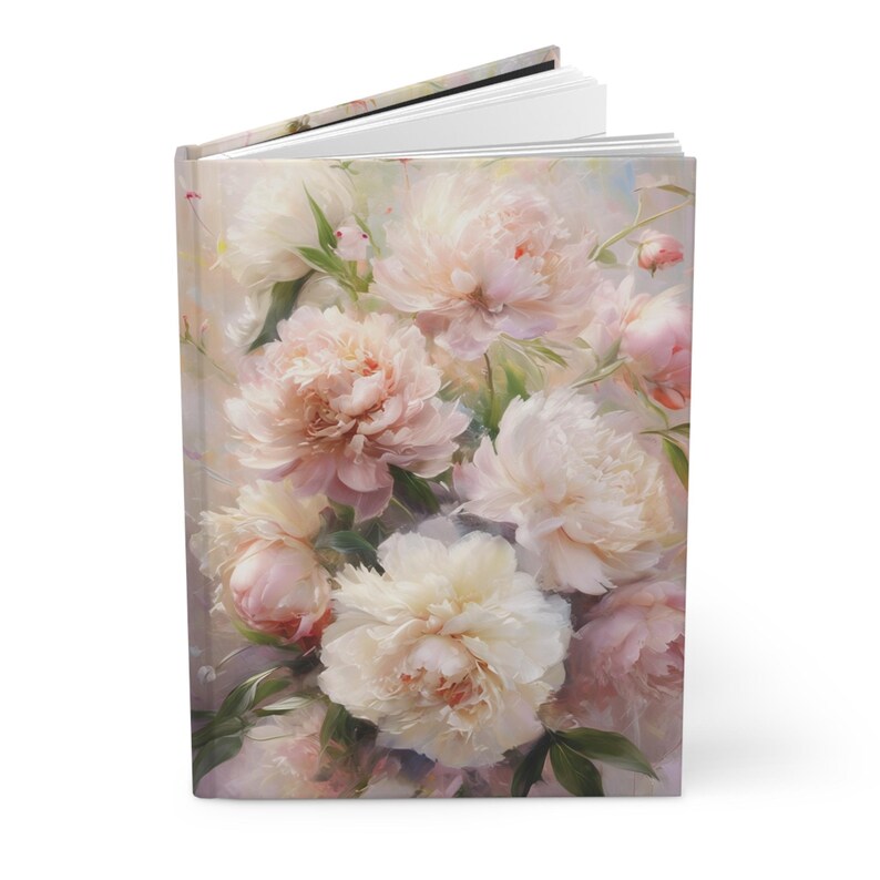 Pastel Peony Hardcover Journal Elegant Floral Design Writing Book Gift for Writers Flower Lovers Journaling Notebooks Matte Laminated Cover image 5