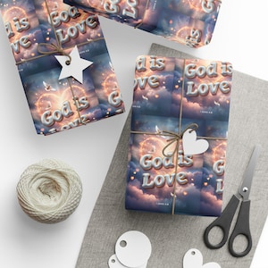 1 Giovanni 4:8 / "Dio è amore" Carta da regalo / Un tocco celeste per i tuoi regali speciali / Finiture opache o lucide / 30" x 36", 30" x 72", 30" x 180"