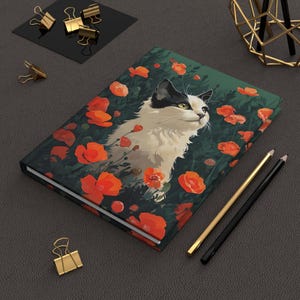 Carnet cartonné chat fleuri, joli carnet de notes chat, cadeau pour les amoureux des chats, journal floral, journal d'écriture, parfait pour les étudiants, pages lignées