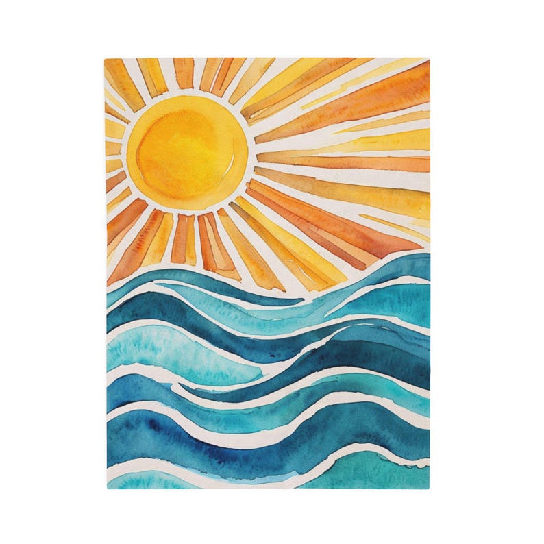 Sunrise Waves fluwelen pluche deken, gezellige strandscène plaid, zomerdecor, cadeau voor strandliefhebbers, ultrazachte pluche deken, 2 maten afbeelding 2