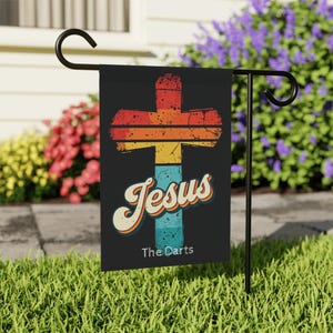 Personalisierte inspirierende Gartenflagge, Jesus Kreuz Banner, christliche Wohnkultur, Dekoration im Freien, auf Glauben basierende Geschenkideen, saisonale Flagge