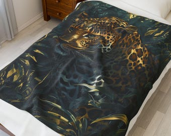Couverture pelucheuse en velours de léopard dans la jungle, décoration d'intérieur safari, jeté confortable à imprimé animal, cadeau parfait pour les enfants et les adultes, famille, 3 tailles