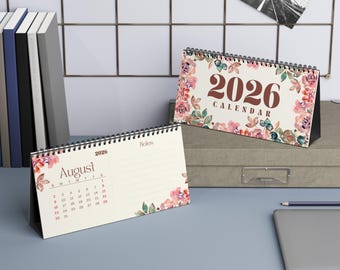 2026 Floral Desktop Calendar, Elegant Monthly Planner, Office Supplies, New Year's Gift, Home Organization, 10"x5"