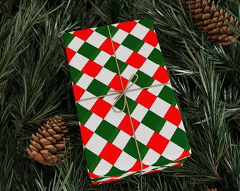 Festive Wrapping Paper, Cheerful Holiday Party Gift Wrap, Colorful Christmas Check Pattern, Matte/Glossy
