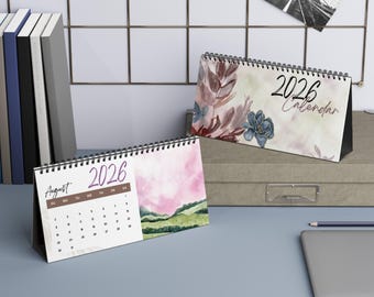 Calendario de escritorio 2026 con paisajes en acuarela, planificador mensual, decoración para el hogar y la oficina, regalo inspirador, agenda de pared colorida, 25 x 13 cm