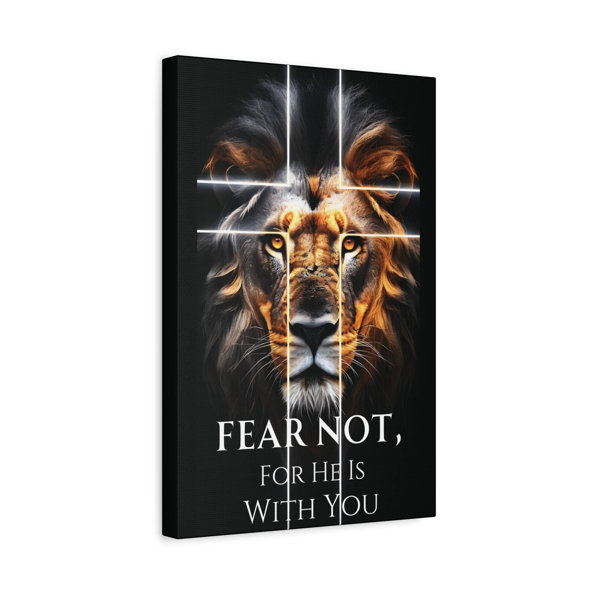 Lion Canvas Wall Art | Fear Not, For He is With You | Christian Wall Décor | Black & Gold Design | Matte Finish | Stretched 1.25" | 6 Sizes
