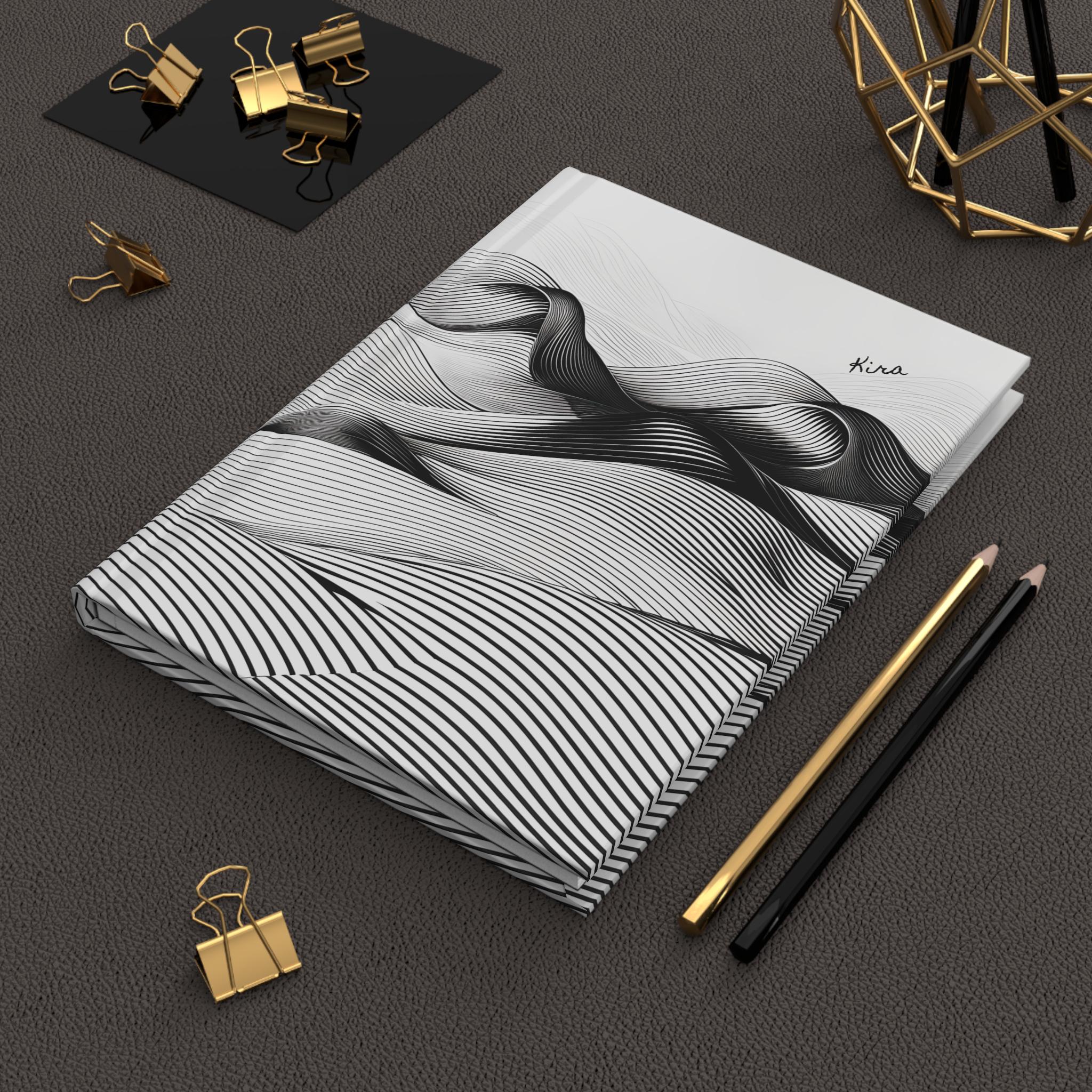 Personalized Minimalist Wave Hardcover Journal, Elegant Black and White Notebook, Journaling, Gift for Writers, Art Lovers, Handy Diary