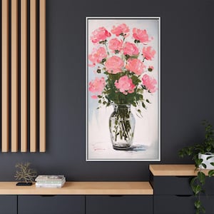 Framed Matte Canvas Wall Art, Stretched 1.25&quot;, Pink Rose Canvas Print, Floral Home Decor, Gift for Her, Room Decoration, Mother&#39;s Day