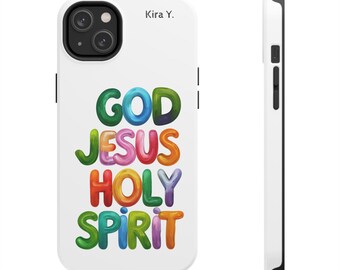 Personalized Colorful Religious Tough Phone Case, Christian Phone Cover, God Jesus Holy Spirit Protection, Faith-Based Gift for Faith Lovers