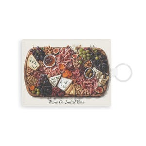 Personalisierter Kartenhalter aus Saffiano Leder, Charcuterie Design, Stilvolles Reise-Accessoire, einzigartiges Geschenk für Feinschmecker, Visitenkartenetui