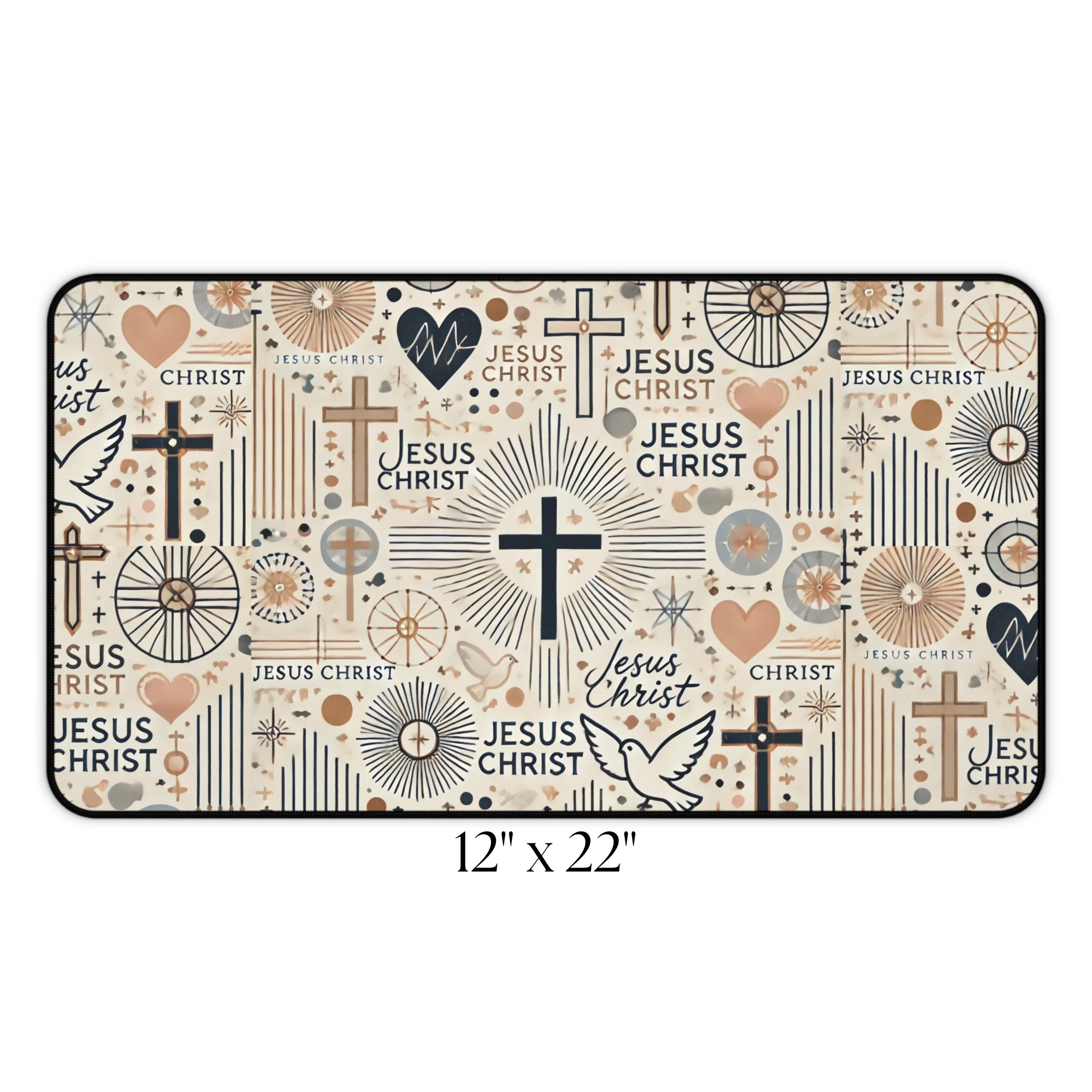 Christian Faith Symbols Desk Mat | 3 Sizes | 12×18, 12×22, 16×32 Inches ...