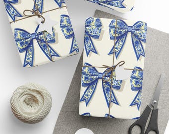 Elegantes Geschenkpapier mit blauer Schleife für Urlaub, Geburtstage, Feiern, Hochzeit, Partys und Babyparty