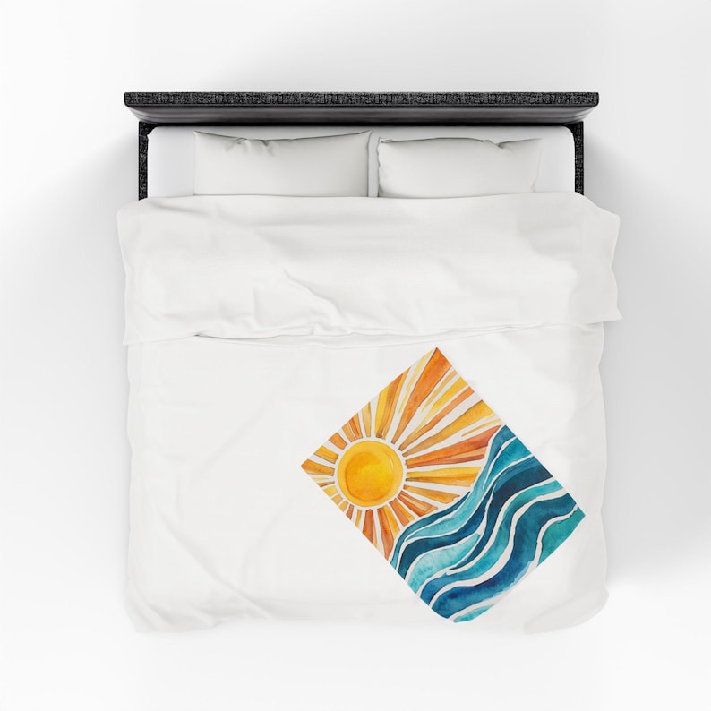 Sunrise Waves fluwelen pluche deken, gezellige strandscène plaid, zomerdecor, cadeau voor strandliefhebbers, ultrazachte pluche deken, 2 maten afbeelding 9