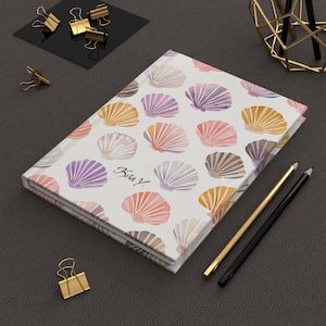 Carnet cartonné personnalisé coquillage, carnet de notes esthétiques, journal intime des amateurs de plage, journal d'écriture, cadeau pour les amateurs d'art, ambiance estivale, thème océan