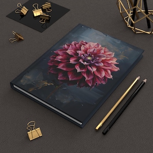 Dahlia Blossom Hardcover Journal, Floral Oil Painting Print Diary, Notebook for Writers, Art Lovers Must-Have, Gift for Her, Daily Planner