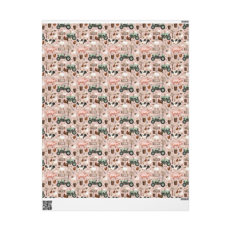 Farm Animals Wrapping Papers, Rustic Gift Wrap for Nature Lovers, Pastel Farmyard Theme, Birthday Holiday Packaging, Country Chic Gift Wrap 30" x 36"