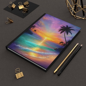 Tropical Sunset Hardcover Journal, Dreamy Ocean Vibes for Writing & Reflection, Coastal Scene Diary, Travelers Gift, Compact Size, 5.75&quot;x8&quot;