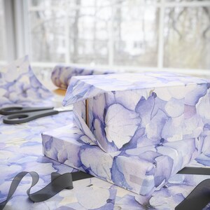 Periwinkle Hydrangea Floral Wrapping Paper: Lavender Blue Flower Gift Wrap image 2