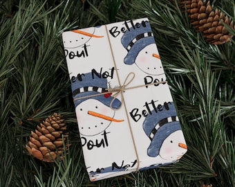 Fun Snowman Themed Wrapping Paper, Playful Gift Wrap for Winter Holidays, Birthday, Unique Gift Packaging, Matte or Glossy, 3 Sizes