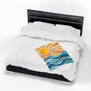Sunrise Waves fluwelen pluche deken, gezellige strandscène plaid, zomerdecor, cadeau voor strandliefhebbers, ultrazachte pluche deken, 2 maten afbeelding 7
