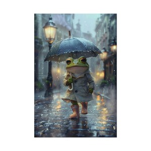 Charming Frog Illustration Rolled Poster, Whimsical Wall Art, Rainy Day Decor, Cute Animal Print, Gift for Kids, Nature Lovers image 2