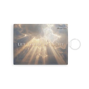 Tarjetero de piel saffiano personalizado: Let There Be Light, billetera minimalista inspiradora, regalo para él o ella, accesorio de viaje