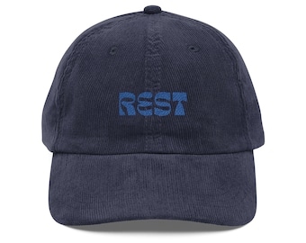 Embroidered REST Corduroy Cap, Casual Hat, Outdoor Accessory, Gift for Him/Her, Trendy Streetwear, Everyday Wear