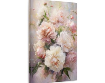 Matte Canvas Wall Art Elegant Pastel Peony Art Print Floral Spring Home Decor Gift for Flower Lovers Weddings Housewarmings Stretched 1.25"