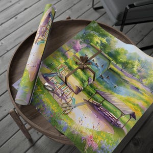 Watercolor Park Gift Wrap, Nature Scene Wrapping Paper for Spring Celebrations, Premium Artistic Paper, Matte or Glossy, Multiple Sizes