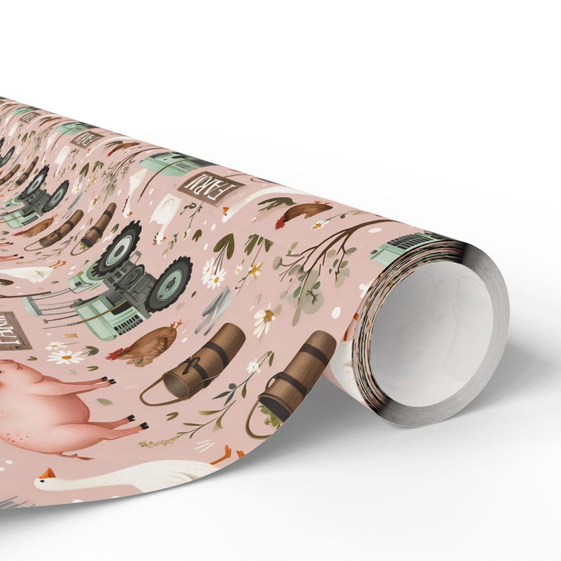 Farm Animals Wrapping Papers, Rustic Gift Wrap for Nature Lovers, Pastel Farmyard Theme, Birthday Holiday Packaging, Country Chic Gift Wrap image 5