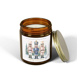 Psalm 46:1 Personalized Christmas Nutcracker Scented Candle, Coconut Apricot Wax, 9oz (up to 50hrs), Clear or Amber Jar, 9 Scents