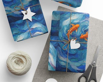 Papel de regalo artístico con diseño de carpas koi, papel de regalo con diseño de olas coloridas, decoración navideña, celebraciones de cumpleaños, envoltorio ecológico, materiales artesanales