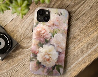Personalized Pastel Peony Flowers Tough Phone Case Elegant Protection Customizable Floral Phone Cover Gift for Her Stylish Tech Accessory