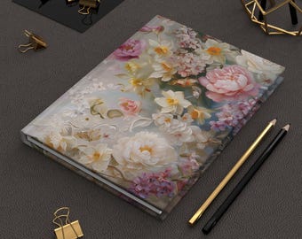 Hermoso diario floral de tapa dura, elegante cuaderno de escritura, regalo para amantes de las flores, diario, cuaderno de bocetos, cumpleaños, diseño artístico de flores.