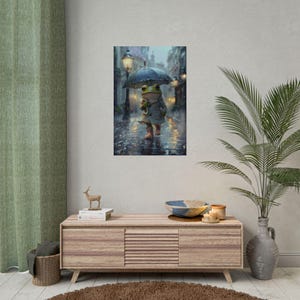 Charming Frog Illustration Rolled Poster, Whimsical Wall Art, Rainy Day Decor, Cute Animal Print, Gift for Kids, Nature Lovers 24" x 36" (Vertical)