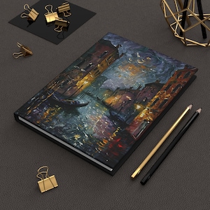 Elegant Nighttime Scene Hardcover Journal, Venice-Inspired Vintage Artwork Sketchbook, Perfect for Writing, Journaling, Gift for Artists