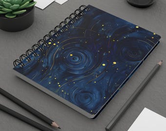Starry Swirl Spiral Bound Journal, Night Sky Constellation Notebook, Lined Pages, Glossy Laminated Cover, 5"x7"