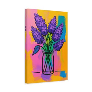 Purple Lilac Flower Matte Canvas Wall Art, Colorful Floral Artwork, Stretched 1.25&quot;, Art Lovers Gift, Spring Decor, Flower Painting Print