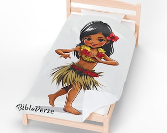 Manta de terciopelo personalizada con diseño de chica hula tropical, suave y acogedora para noches acogedoras, ideal para amantes de la playa, decoración del hogar y regalo para niños.